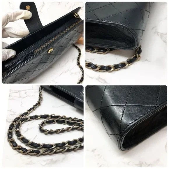 SOLD ✅ CHANEL Vintage CC Quilted Classic Single Flap Bag in Black Lambskin - Picture 12 of 13